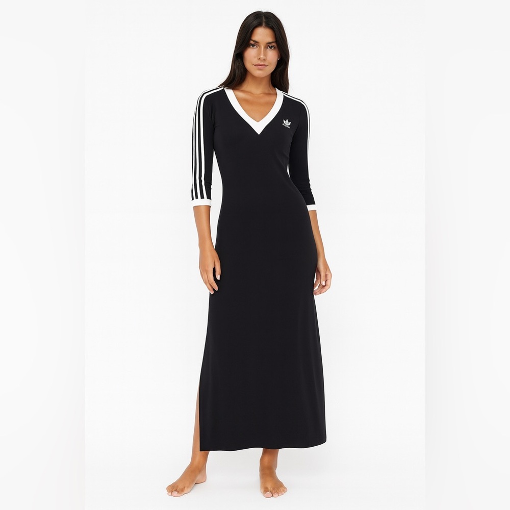 Adidas Long Sleeve Black Dress with White Trim